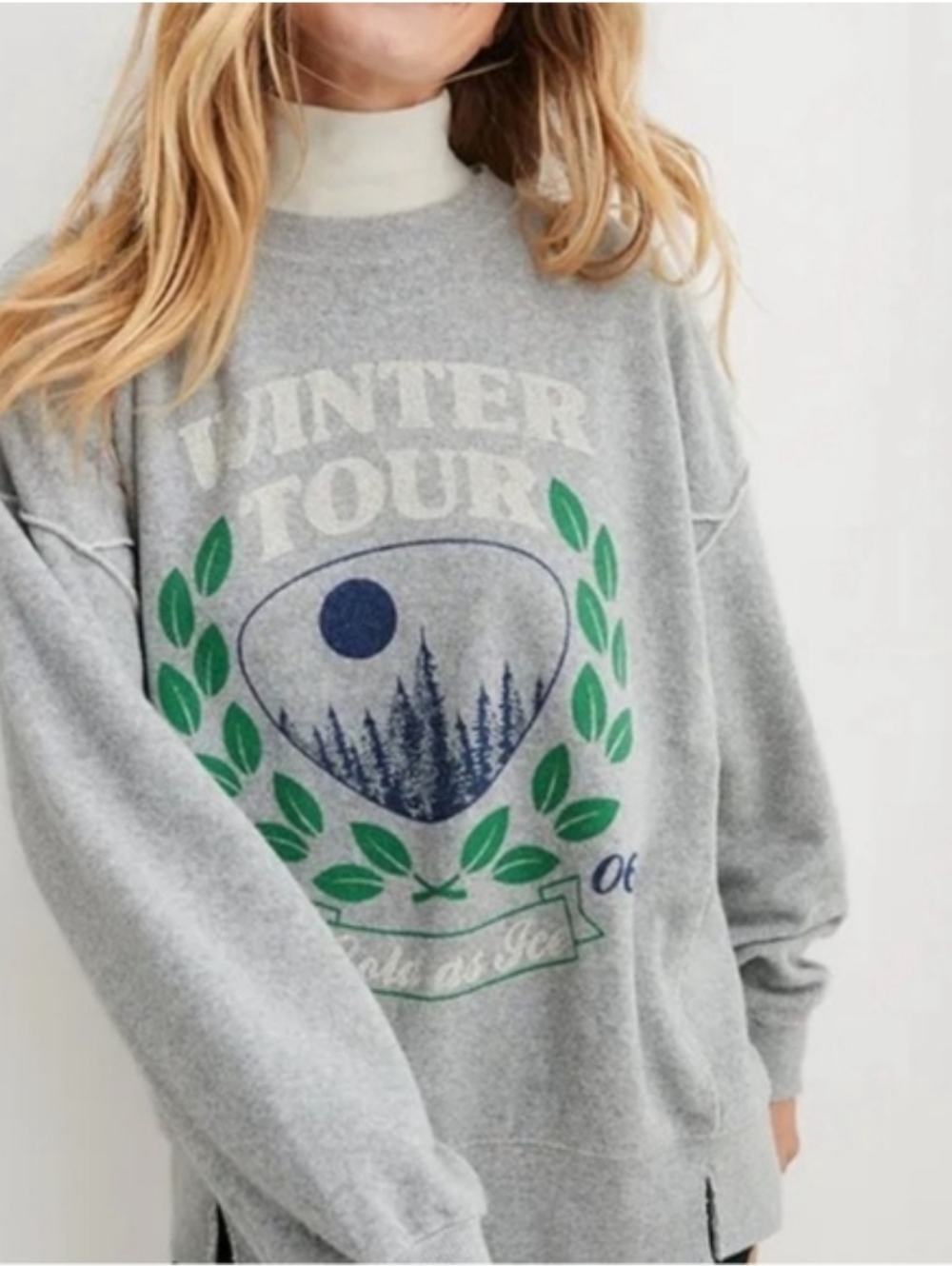 NWOT Aerie The Chill Cozy Crew sweatshirt in grey "Winter Tour '06 Cold as Ice"